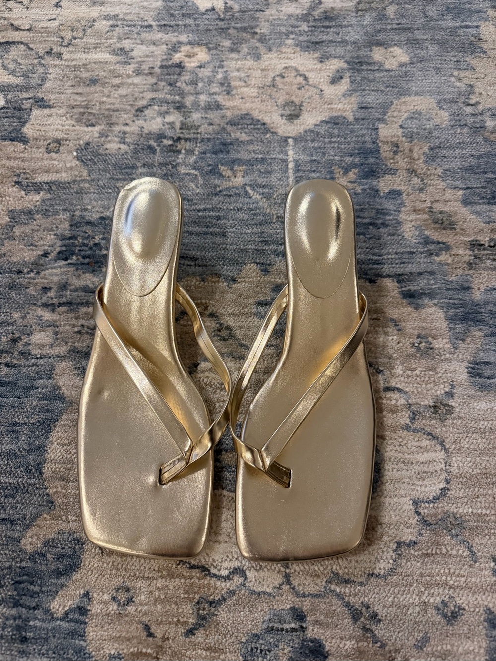 SHEIN Metallic Gold Square-Toe Thong Sandals